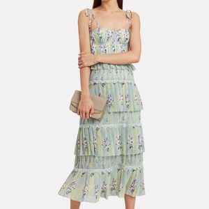 Self Portrait Tiered Floral Chiffon Midi Dress